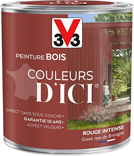 V33 Peinture Bois Couleurs d ICI® - Rouge intense - Granit rose de bretagne - Velours - 0,5L