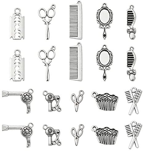DanLingJewelry 100Pcs 10 Styles Hairdresser Charms Scissor Comb Mirror Barber Shop Tool Charms for Necklace Bracelet Keychain Making
