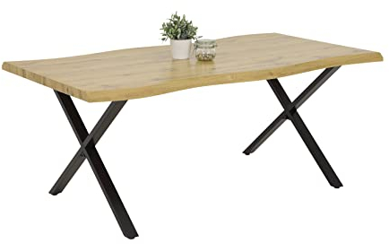 DEINE TANTE EMMA 070572 Esstisch Gerda Küchentisch mit Baumkante Baumtisch Wildeiche Nb. / Schwarz ca. 180 x 100 cm