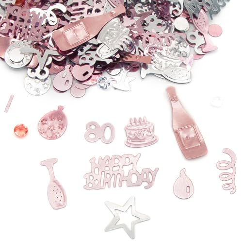 80th Happy Birthday Confetti Pink & Silver Party Decorations Table Décor Foil Metallic Glitz Table Scatter Sprinkles Cards Sprinkles Women Gifts Y3FSRZX (80th)