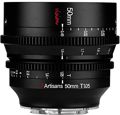 7artisans 50 mm T1.05 Weitwinkelobjektiv mit großer Öffnung, kompatibel mit Canon RF-Mount spiegellose Kamera, manueller Fokus, geringe Verzerrung, Mini-Kinoobjektiv, Schwarz