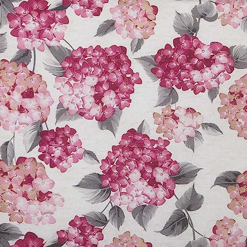 Kt KILOtela - Tissu toile imprimée, décoration, tapisserie, coussins, rideaux, couvre-lits, sacs, nappes, 100 cm de long x 280 cm de large, fleurs, hortensia, rose - 1 mètre