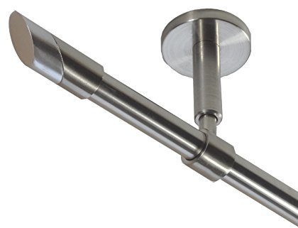 BASIT Gardinenstange Edelstahllook 16mm 1-läufig Decke Wand 140cm lang D11 | Gardinenstangenset einläufig Deckenmontage & Wandmontage Metall Vorhangstange 120-600cm wählbar Kappe Schräge E13