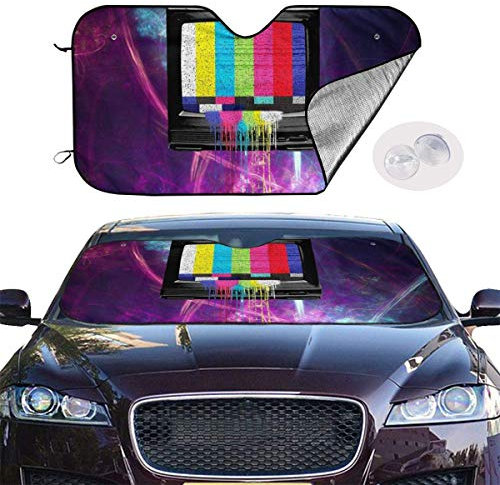 Retro Tv Dripping Colors Car Windshield Sun Shade Blocks UV Rays Sun Visor Protector Sunshade to Keep Your Vehicle Cool 140cm × 70cm
