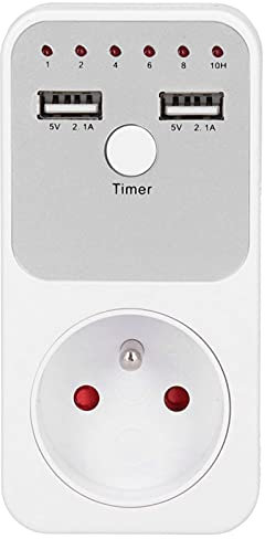Restokki Minuterie De Sortie, Prise De Minuterie, 180~260 V USB Prise De Compte à Rebours Numérique Intelligente pour Chargeur De Téléphone D'ordinateur, Prise De Sécurité (FR Plug 16A 3680W)