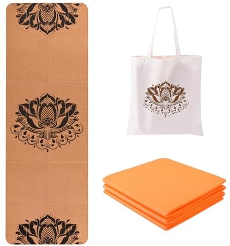 EKE Tapete de yoga plegable de corcho, 5 mm de grosor, tamaño estándar, plegable, ligero y portátil, adecuado para yoga, pilates, fitness, deportes, entrenamiento, viene con bolsa de lona, buen regalo