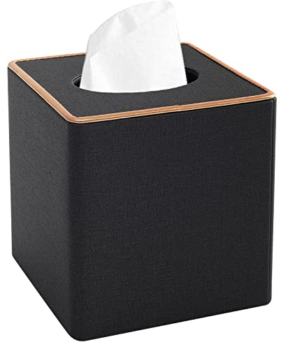 Porta fazzoletti in Pelle,Quadrata Porta Fazzoletti,Scatola Fazzoletti Moderne,Boden verstärkt mit Magneten,Nero