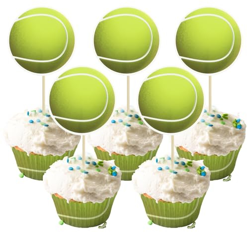 Gyufise 36Pcs Tennis Cupcake Toppers Sports Ball Tennis Cupcake Picks Tennis Theme Birthday Cake Decorations for Baby Shower Kids Birthday Party Cake Decorations Supplies