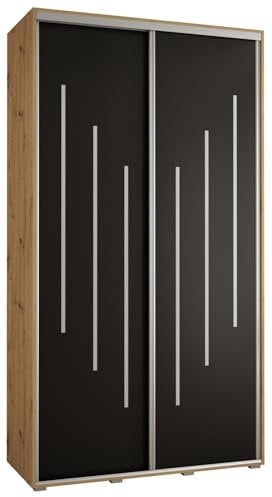 MEBLE KRYSPOL Davos 8 140 Schrank mit Zwei Schiebetüren für Schlafzimmer - Moderner Aufbewahrungsschrank mit Kleiderstange und Regalen - 235,2x140x45 cm - Artisan Schwarz Silber