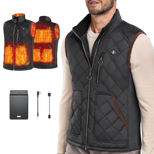 Vofuoti Heated Gilet for Men,3 Heating Settings, Electric Heated Vest with USB Thermal Body Warmer, 10000mah Power Bank, Winter Outdoor Clothing, Gift for loves