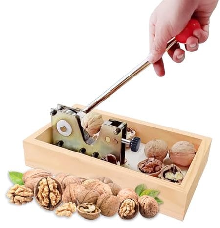 Marosynix Robustes Walnussknacker-Werkzeug, Macadamia-Nussknacker mit Holzsockel und verstellbarer Nuss für Walnüsse, Pekannüsse, Mandeln, Haselnüsse, LL004