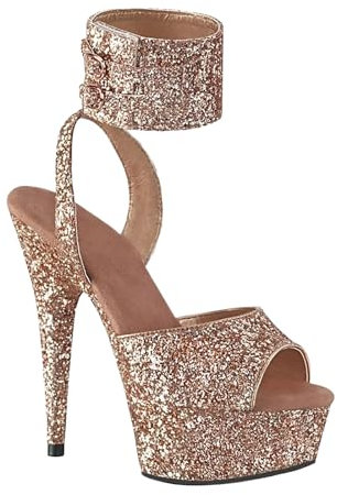 DMBDY Tacchi Alti High Heels Donna Open Toe Slingback Cinturino alla Caviglia Sandali Plateau Décolleté Scarpe Sera 15cm,Rose Gold,46