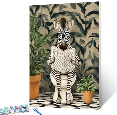 Tucocoo Simple Joyful Zebra Malen nach Zahlen Kits mit Pinseln und Acrylpigmenten auf Leinwand, Gemälde für Erwachsene, Tiere, zum Lesen von Zeitungen, Bild für Zuhause, Wanddekoration, Geschenke