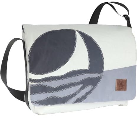 360° Laptoptasche Schultertasche Barkasse Weiß Dunkelgrau, Recycling Segeltuch