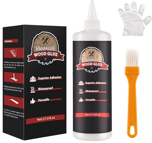 Meuvcol Holzkleber, Extra Stark für Holzarbeiten, Wasserfester Transparent Holzleim für Möbel, wood glue für Innen & Außenbereiche, Basteln, Sockelleisten, Schränke, Türen (500g)