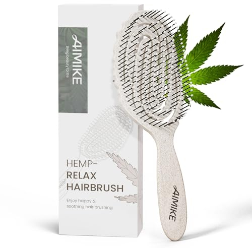 AIMIKE Haarbürste Ohne Ziepen, Kohlenstoffarme Hanf-Haarbürste, Detangler-Bürste für leichtes Entwirren, Haarbürste für dickes Haar, Entwirrende Haarbürsten für Damen, Männer - Haferflocken