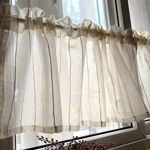A.Monamour Gardine Scheibengardinen Kurzstores Halbtransparenter Gestreifter Voile Vorhang Kurzvorhang Kurzgardinen Küchengardine Küche Vorhang Fenster Kurz Stores Bistrogardine