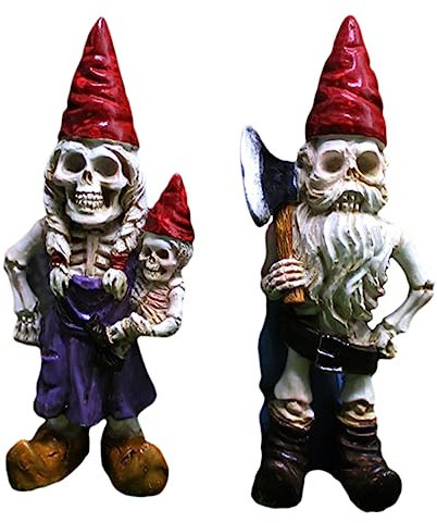 CAXUSD 2 Stück Halloween Skelett Wichtel Gartenzwerge aus Leichtem Kunstharz Kleine Dekofiguren für Garten und Terrasse Aufmerksamkeitsstarke Gartendekoration