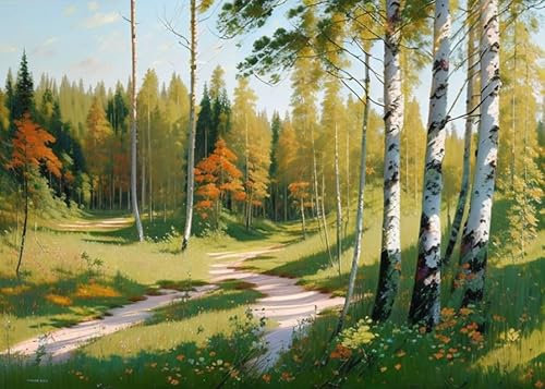 XcBAIHOUD Wandbild ohne Rahmen, 58 x 90 cm, Leinwandbild, Landschaft, Waldweg im Wald, Poster