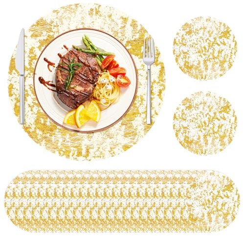 50 Stück Einweg Tischsets, Rund Goldene Platzdeckchen, Goldfolie Platzset Untersetzer Partyzubehör für Geburtstag, Hochzeit, Party Tisch Dekoration - 33 cm