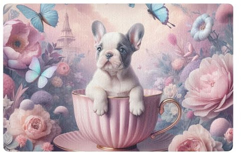 Fußmatte mit Hundemotiv, Teetasse, Rosa, Schmutzfangmatte für den Innenbereich, 81,3 x 50,8 cm