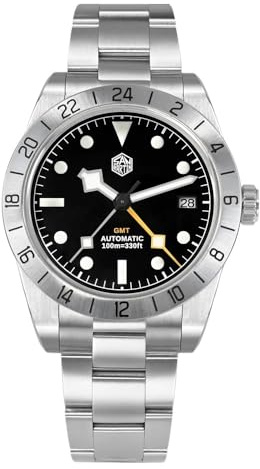 San Martin 39 mm BB NH34 BB GMT Armbanduhr Automatik für Herren Armbanduhr Armband Luxus 3H Datumsfenster хаси 10Bar Saphir SN0054-B, matte black, Klassisch