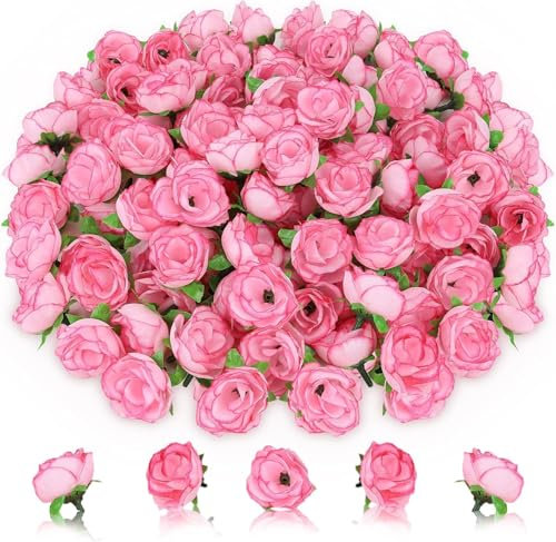 UCLEVER Lot de 60 Fleurs Artificielles, Rose Fausse Fleur 4cm, Petite Tête de Fleur Artificielle, Fleur en Tissu pour DIY Scrapbooking Mariage Gâteau Fête Jardin Artisanat (Rose)