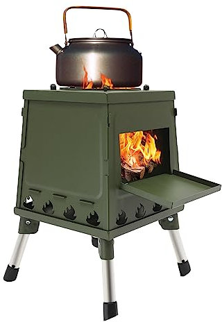 Zeltkocher, Raketenofen Outdoor Holzofen, Abnehmbaren und Klappbare Rocket Stove, Rostfreiem Stahl Rakete Campingofen, Winddicht Campinggrill für Camping, Picknick (Grün)