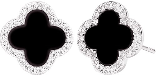 Forever Love Kleeblatt Ohrringe Silber 925 Ohrringe Damen Stecker Silber Ohrstecker Damen 925 OhrsteckerSchwarz Vierblättriges Kleeblatt Dupes Schmuck Geschenk Für Frauen,1.2CM