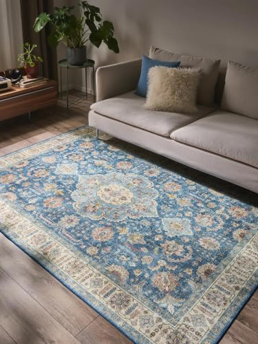 benuta pop Teppich Laury - Kunstfaser - Rechteckig & im Style: Vintage - Pflegeleicht für Wohnzimmer Schlafzimmer, Blau, 300x400 cm