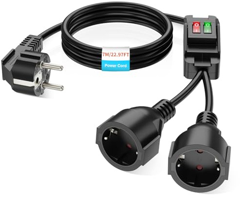 HITRENDS Cavo di prolunga da esterno con interruttore per prese IP44, per casa, ufficio ed esterno, rete 3 x 1,5 mm², max. 250 V/16 A, 7 metri, nero