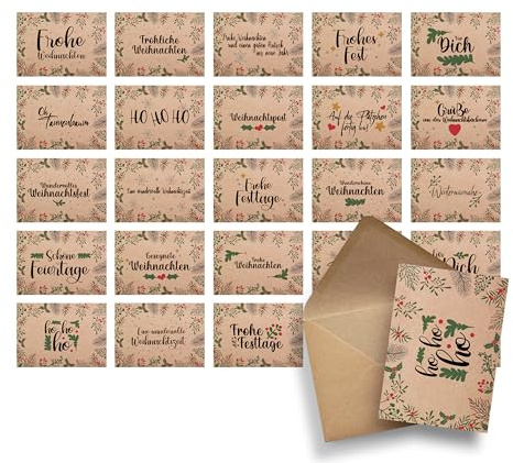 Ausgewählt verpackt Weihnachtskarten mit Umschlag Set – 25 Weihnachtspostkarten, A6 – lustige Karten mit Sprüchen zu Weihnachten – ausgefallen oder klassisch – (DEUTSCH, SET 5)
