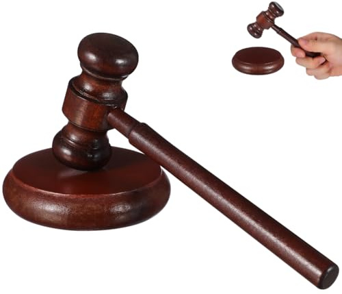 Veemoon Small Wooden Gavel with Sound Block Portable Court Hammer Set Judge Costume Accessories for Auction Role Play and Lawyer Use Party Props and Professionals