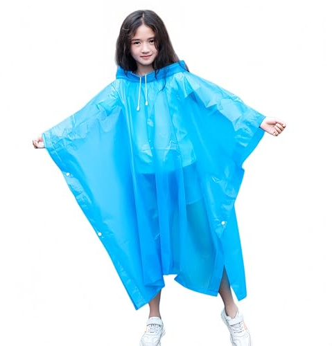 QHFlashbuy Poncho Pluie Enfant,EVA Imperméable Manteau Cape de Pluie avec Capuchon pour Garçons Filles,Réutilisable Poncho Vêtements de Pluie pour Extérieur Camping Paradis