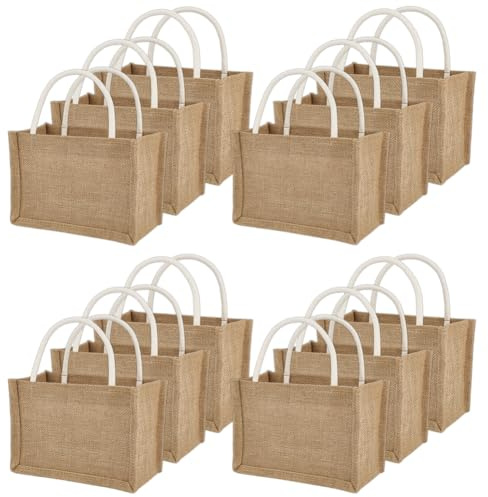 MAYJOYDIY Ensemble de 12 sac Cabas en Toile de Jute Sac Cadeau Réutilisable Vierge avec Poignée Sac de Courses Classique pour Demoiselle D'Honneur Cadeau à Faire Soi Même 26.5x23.4x1.8cm