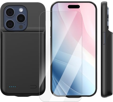 Giabuao Battery Case for iPhone 15 Pro(6.1), Real 8500mAh Slim Rechargeable Extended Charge Charging Case, Portable Protective Power Bank for iPhone 15 Pro - Black