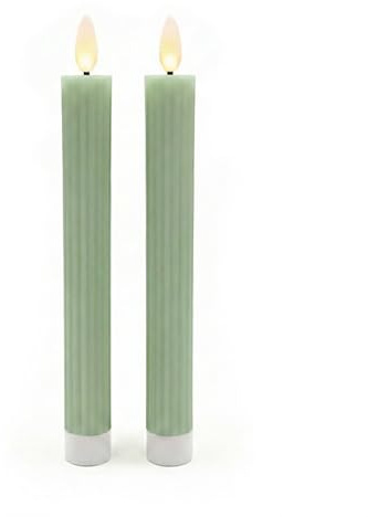 Relaxdays LED Stabkerzen, 2er Set, HxD: 25 x 2 cm, flackernde Flamme, Echtwachs, Rillen, flammenlose Kerzen, Salbei