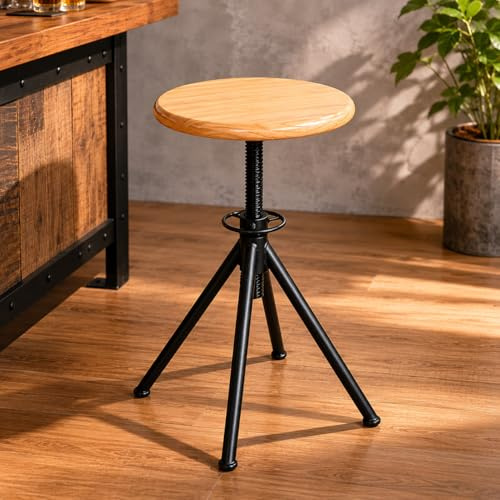 JISADER Taburetes Altos para Cocina, Barra Americana, giratorios 360°, Regulables, Asiento Madera, 2 Unidades