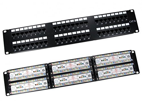 rhinocables - CAT5e Network Patch Panel | 48 Port for 19 Racks | Enhance Network Efficiency | Ideal for Cable Management | Use with Ethernet Connectors, CAT5e, 48 Port