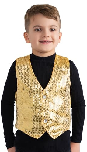 Dress Up America 745-L Gold Pailletten-Weste für Kinder, Größe 12-14 Jahre (Taille: 86-96 Höhe: 127-145 cm)