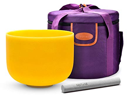 TOPFUND Gelbe E-Note Kristall-Klangschale, Solarplexus-Chakra, 25,4 cm, mit robuster Tragetasche und Wildlederhammer