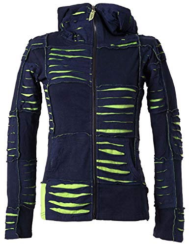 Vishes - Alternative Bekleidung - Damen Patchwork Jacke mit Cutwork und Zipfelkapuze dunkelblau-hellgrün 40
