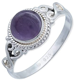 mantraroma Damen Ring Silber mit Stein Amethyst lila Schnörkel