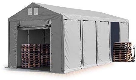 TOOLPORT Tendone deposito 4x10 m Tendone Industriale Tendostruttura con Altezza Laterale 3m Grigio telone in PVC 850 N Impermeabile utilizzo continuativo con Apertura a Fisarmonica
