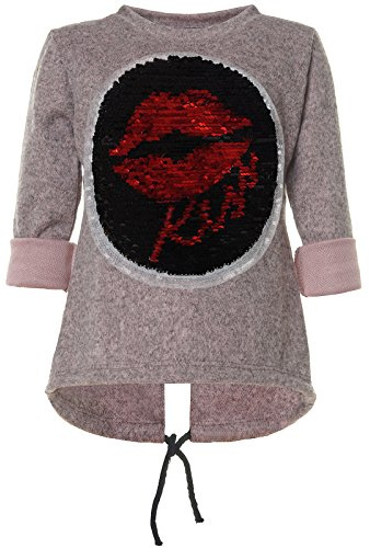 BEZLIT Mädchen Pullover Wende Pailletten Lippenmotiv Langarm Longshirt Rundhals Kinder Größen 104-164