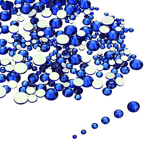 LolliBeads Resin Crystal Round Nail Art Mixed Flat Backs Acrylic Rhinestones Gems,Mix Size 1.5-5 mm, Color Sapphire Blue (1200Pcs)