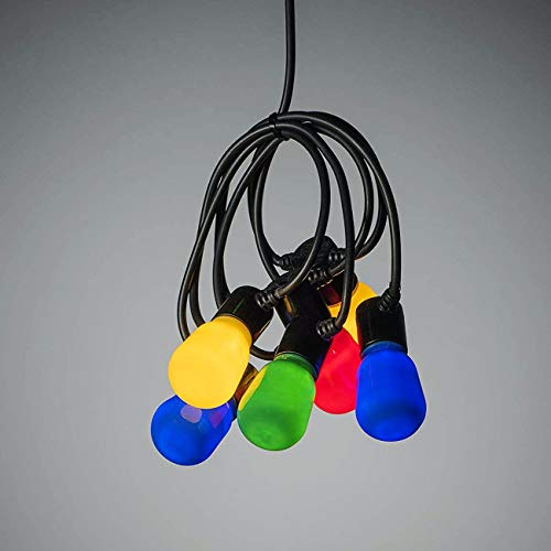 Konstsmide, 2387-520, LED Biergartenkette, opal, 40 bunte Birnen / 80 warm weiße Dioden, 6V_Außentrafo, schwarzes Kabel, Bunt, Opal, 40 Birnen
