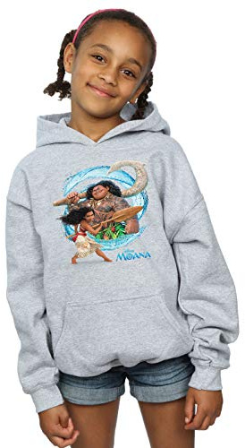 Disney Girls Moana And Maui Wave Hoodie Sport Grey 7-8 Years