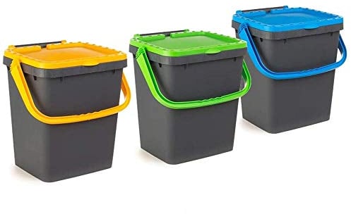 ECP20 Lot de 3 poubelles fermées EcoPlus pour collecte différenciée écologique 20 litres