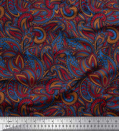 Soimoi Orange Moos Georgette Stoff kunstlerisch Paisley Stoff Meterware 42 Zoll breit
